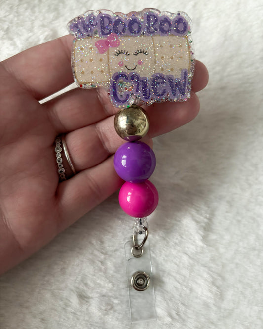 Nurse - School Nurse - Badge Reel - Boo Boo Crew - Glitter and Beads