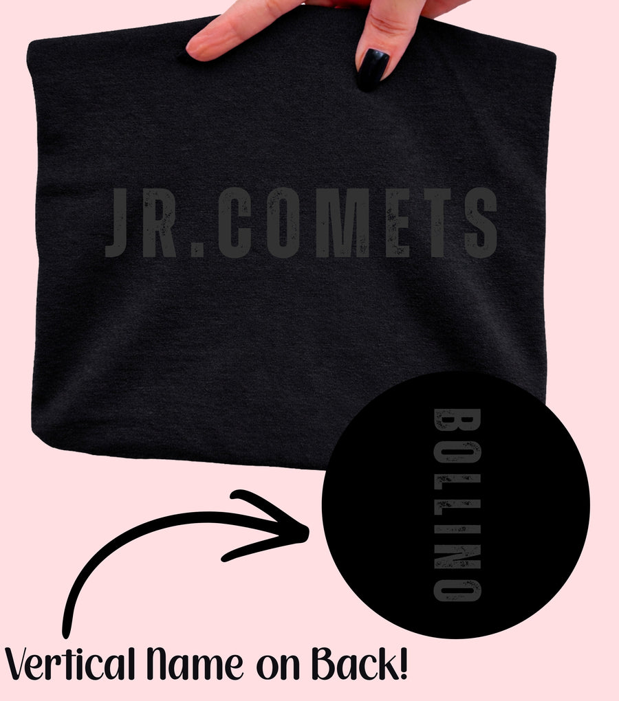 Jr. Comets Blackout Gildan Black Tshirt with Vertical Name on Back - Adult and Youth Sizes