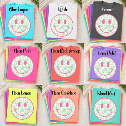 Neon Comfort Colors Smile Face Floral - Adult - Various Designs and Colors Available!!!