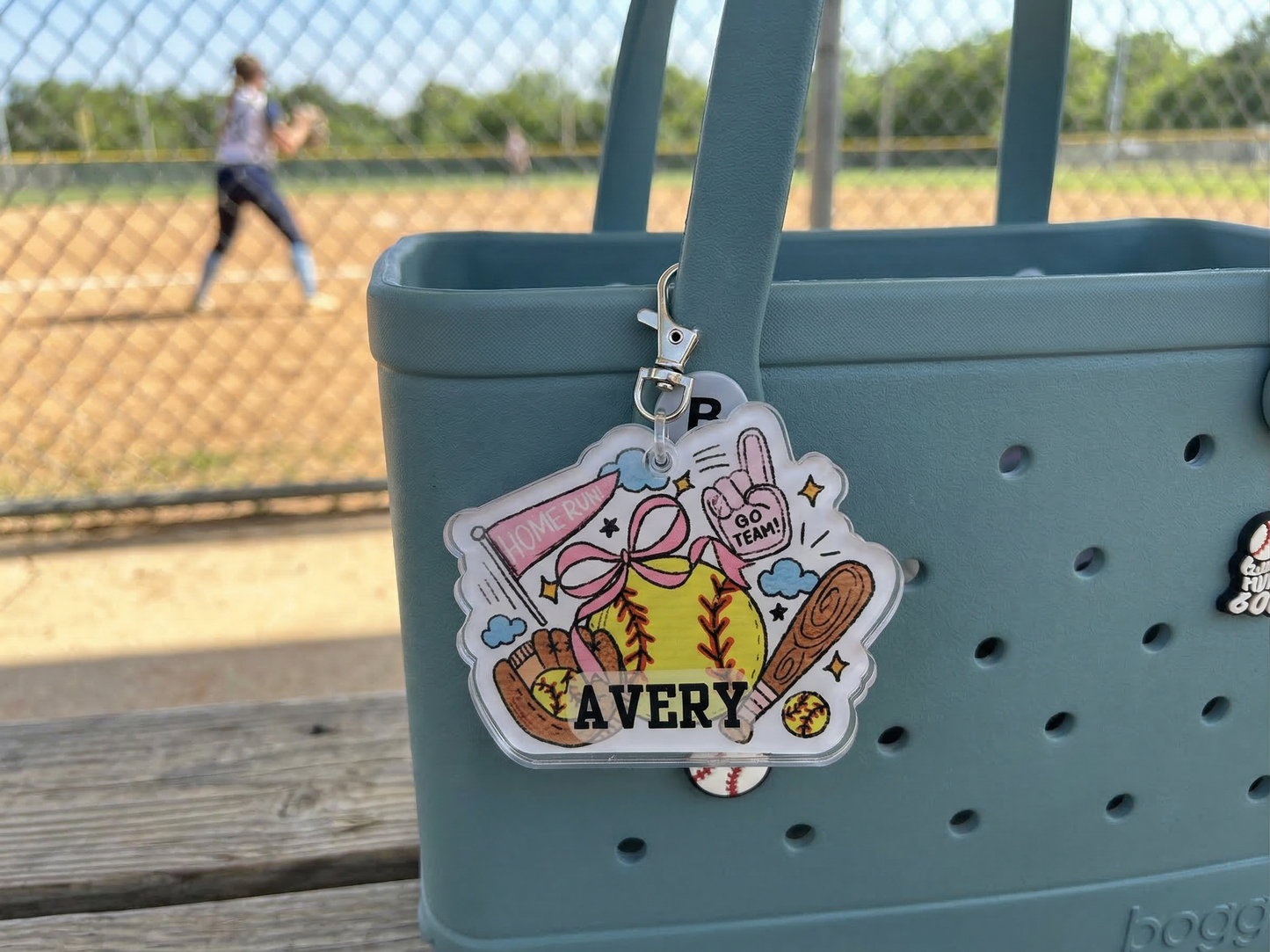 Baseball or Softball Acrylic keychain or Bag Tag with Child's Name