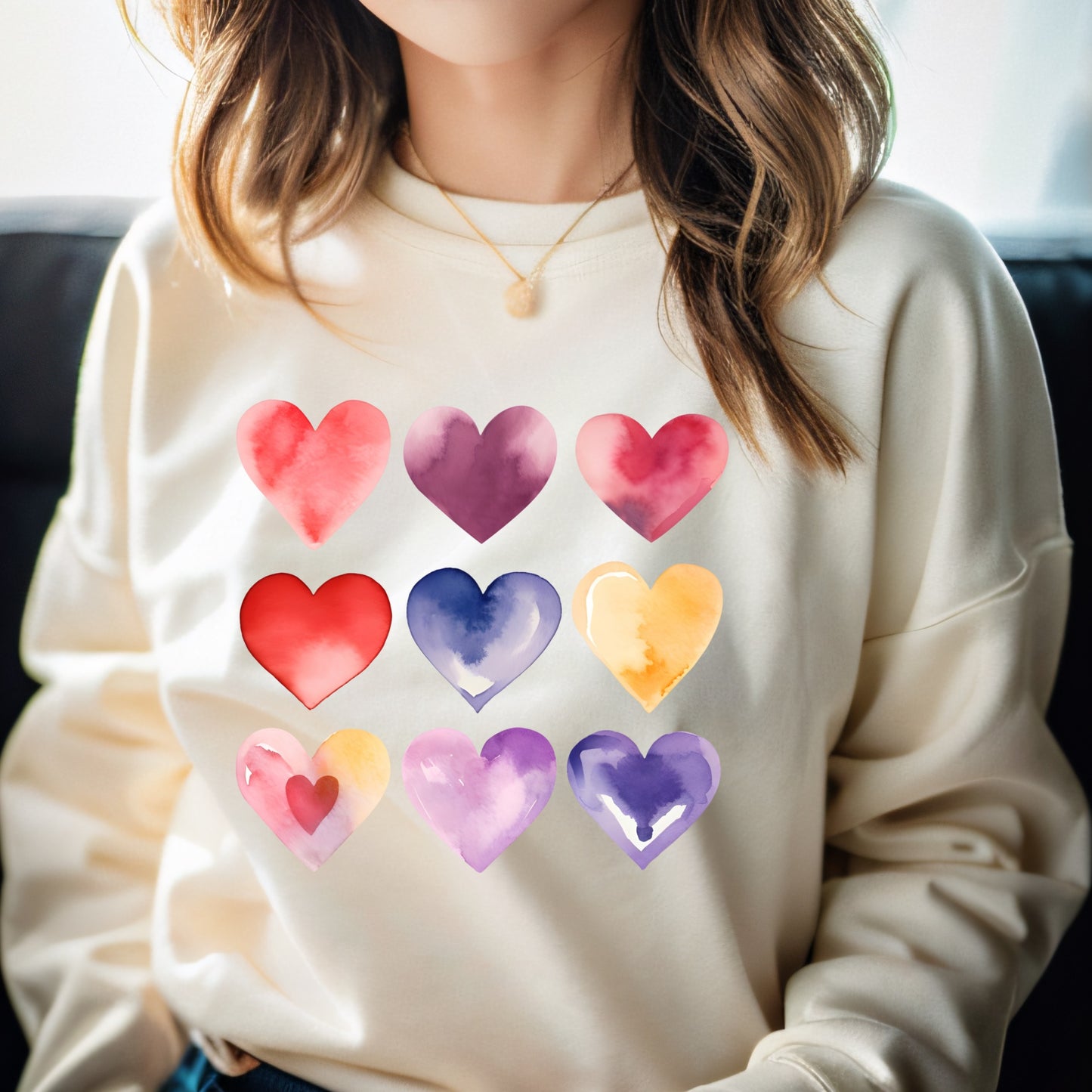 Gildan Beige, Pink or White Sweatshirt with Watercolor Hearts Sizes XS-3XL - MADE TO ORDER!