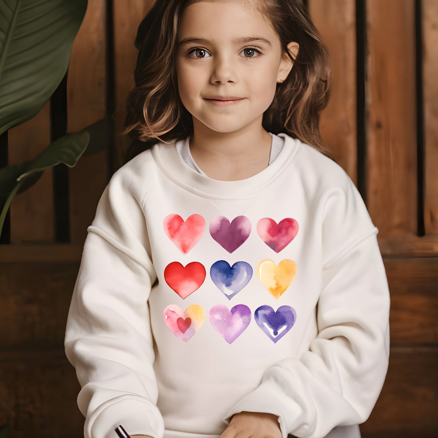 Children’s Watercolor White, Pink or Beige  Gildan Crew Neck Watercolor Heart Sweatshirt