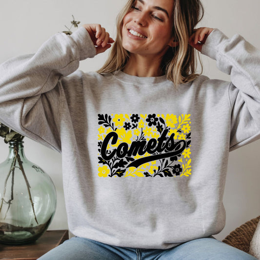Comets Floral Spirit Wear in Gildan Sweatshirt - White or Gray - Adult and Youth Sizes