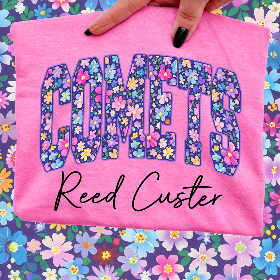 Spring Floral Comets Spirit Wear - Choice of Off white, Pink or White