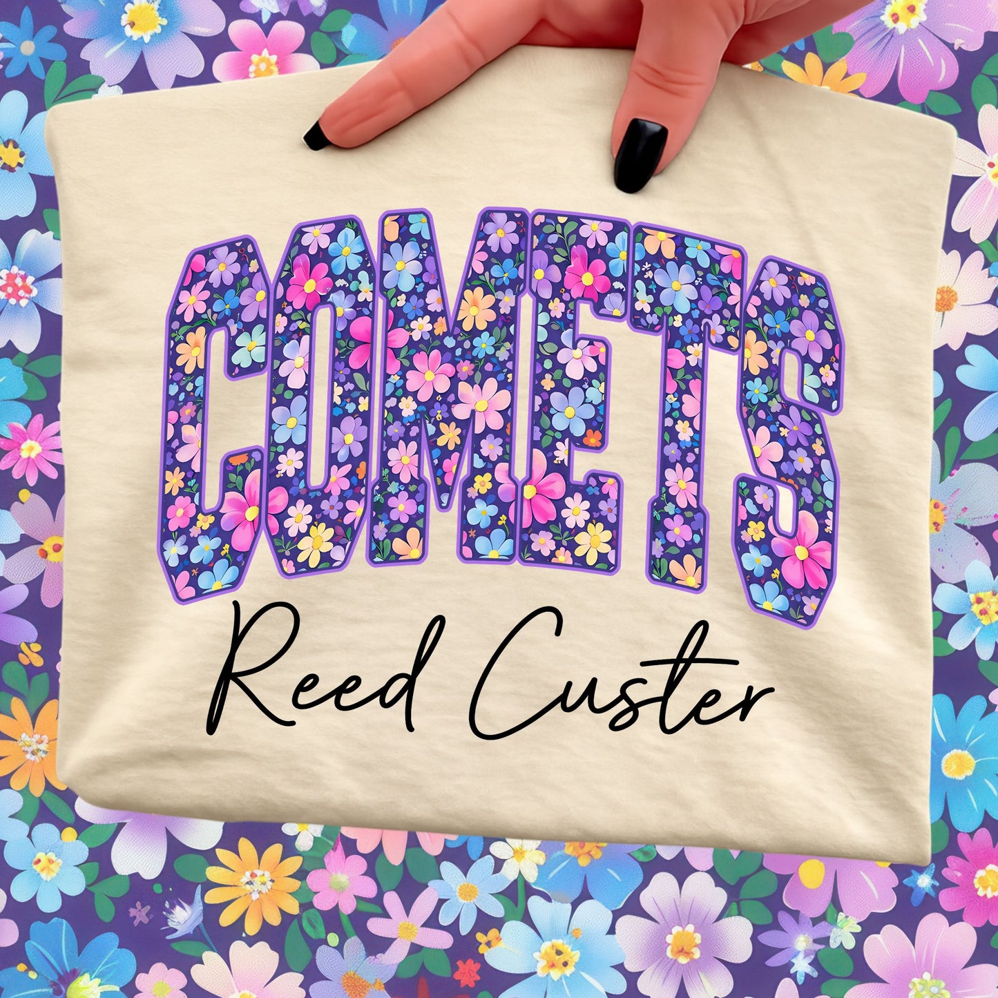 Spring Floral Comets Spirit Wear - Choice of Off white, Pink or White