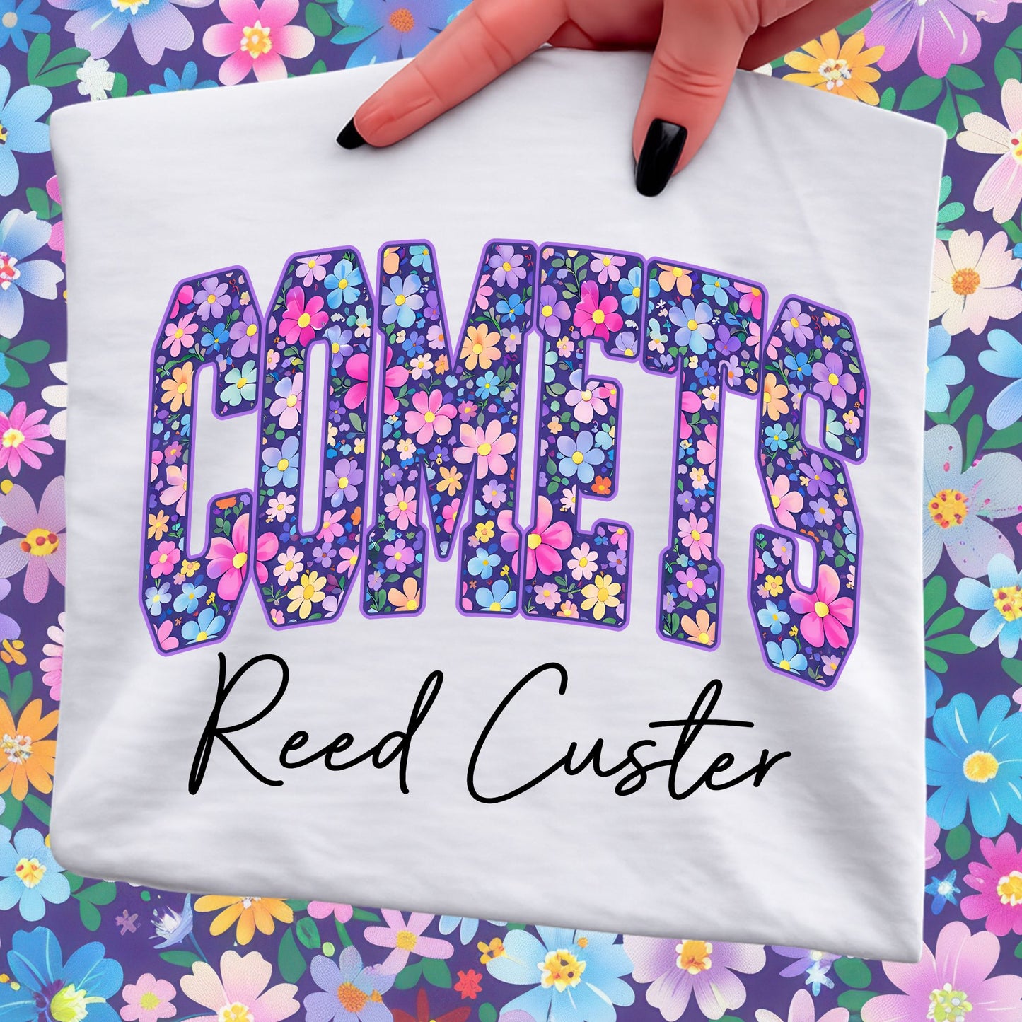 Spring Floral Comets Spirit Wear - Choice of Off white, Pink or White