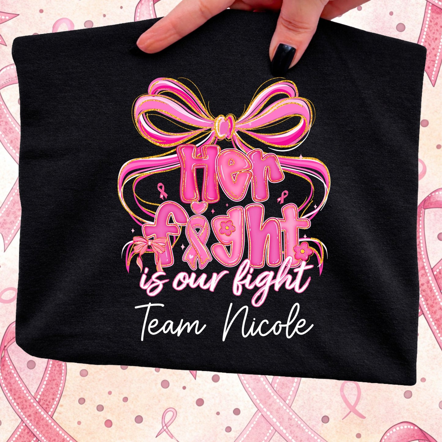 Her Fight is Our Fight - Team Nicole Breast Cancer Support Tees - Adult and Youth