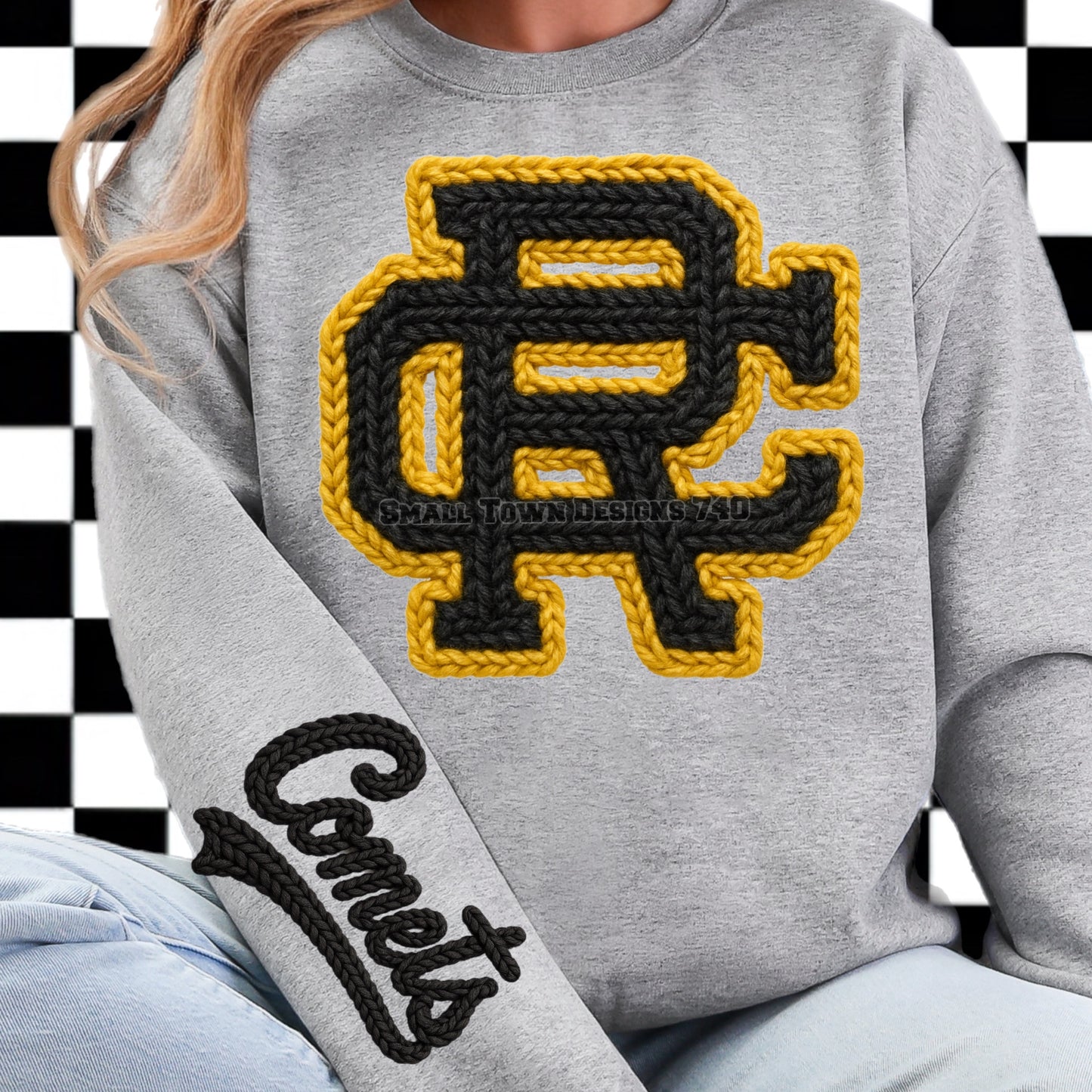 Crochet Reed Custer Design - Ash Grey Gildan Sweatshirt - Two Options - Comets on Front or Sleeve