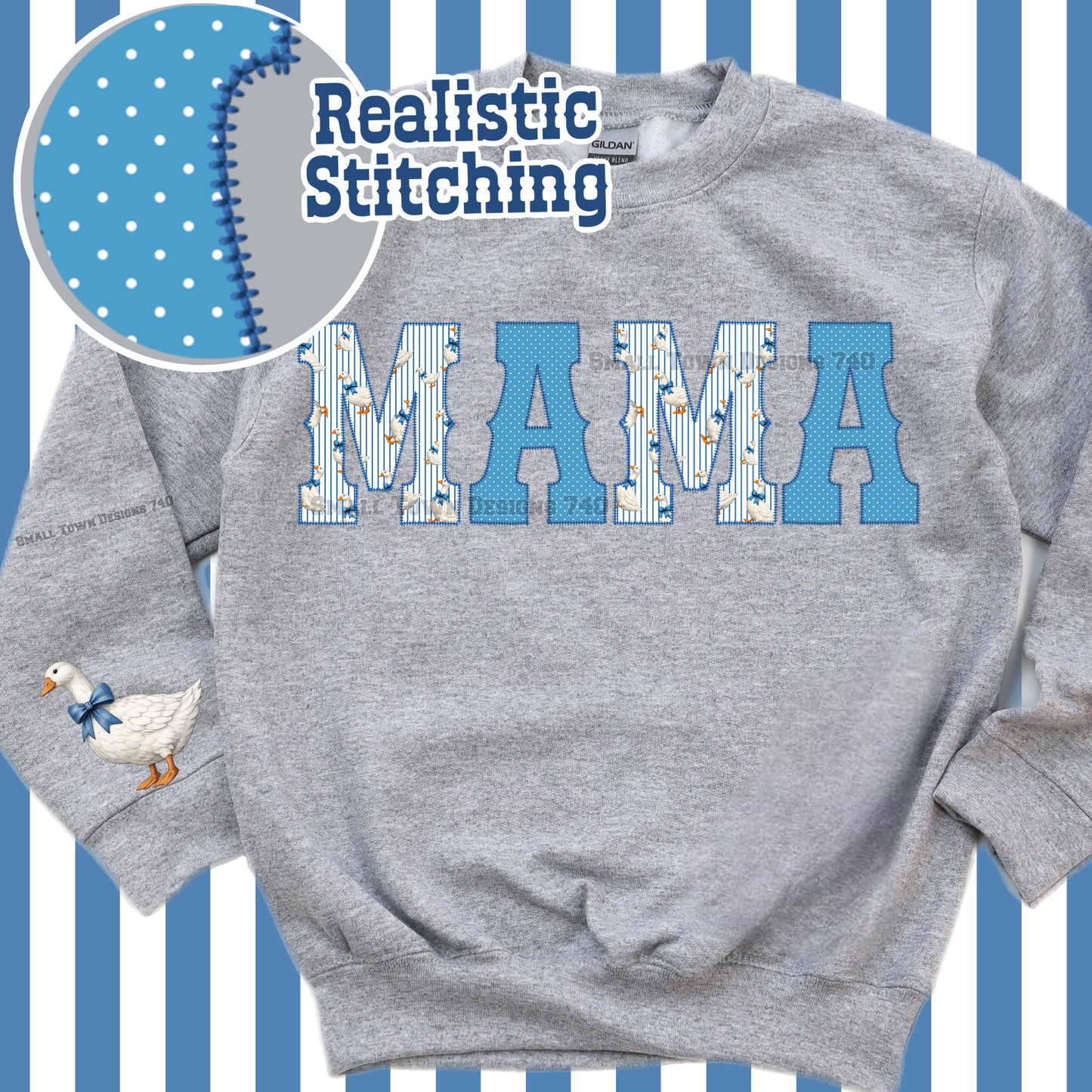 MAMA Goose Pattern Realistic Stitching Design with Goose Sleeve Option - Gray Gildan Sweatshirt