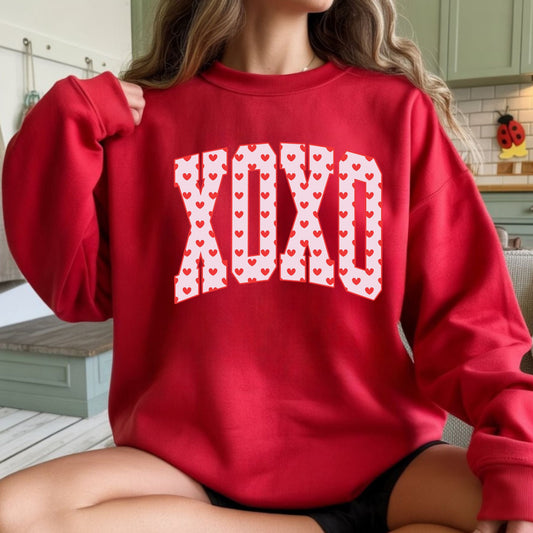 XOXO Valentine Heart Sweatshirt - Pink or Red - Gildan