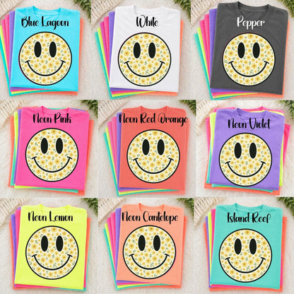 Neon Comfort Colors Smile Face Floral - Adult - Various Designs and Colors Available!!!